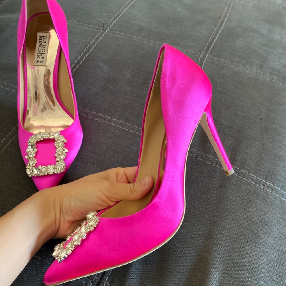 Badgley Mischka Fuchsia Heels with Crystal Embellishment